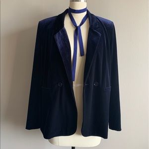 AQUA Blue Velvet Double Breasted Blazer